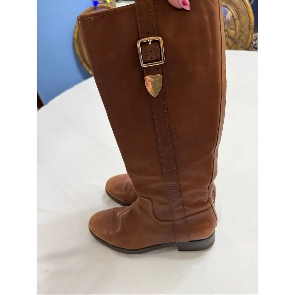 Coach Easton Women’s Tall Tan Leather Buckle Zip Riding Boots Size 8.5 8 1/2 B